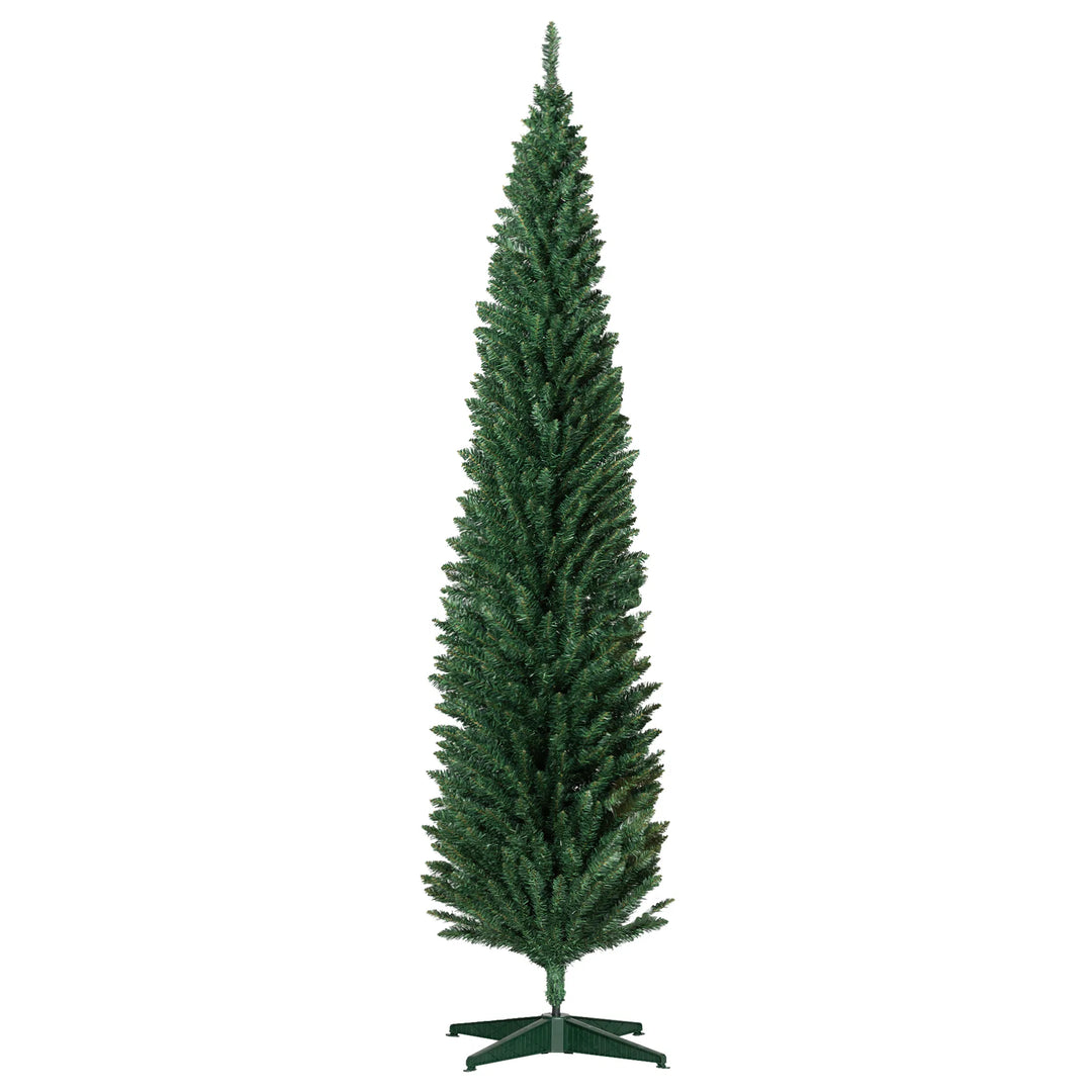 Tall slim green unlit pencil Christmas tree