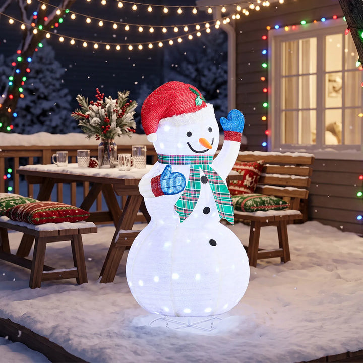 Lighted fabric snowman with plaid scarf
