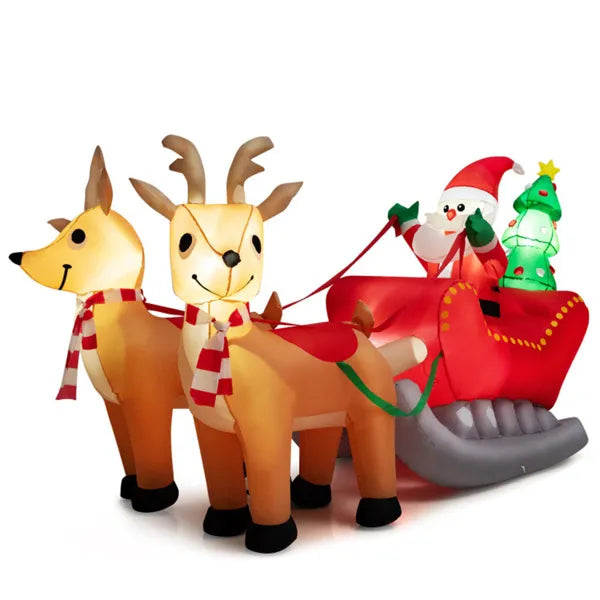 Heat Grove 7.2 ft Inflatable Santa Sleigh with Two Reindeer
