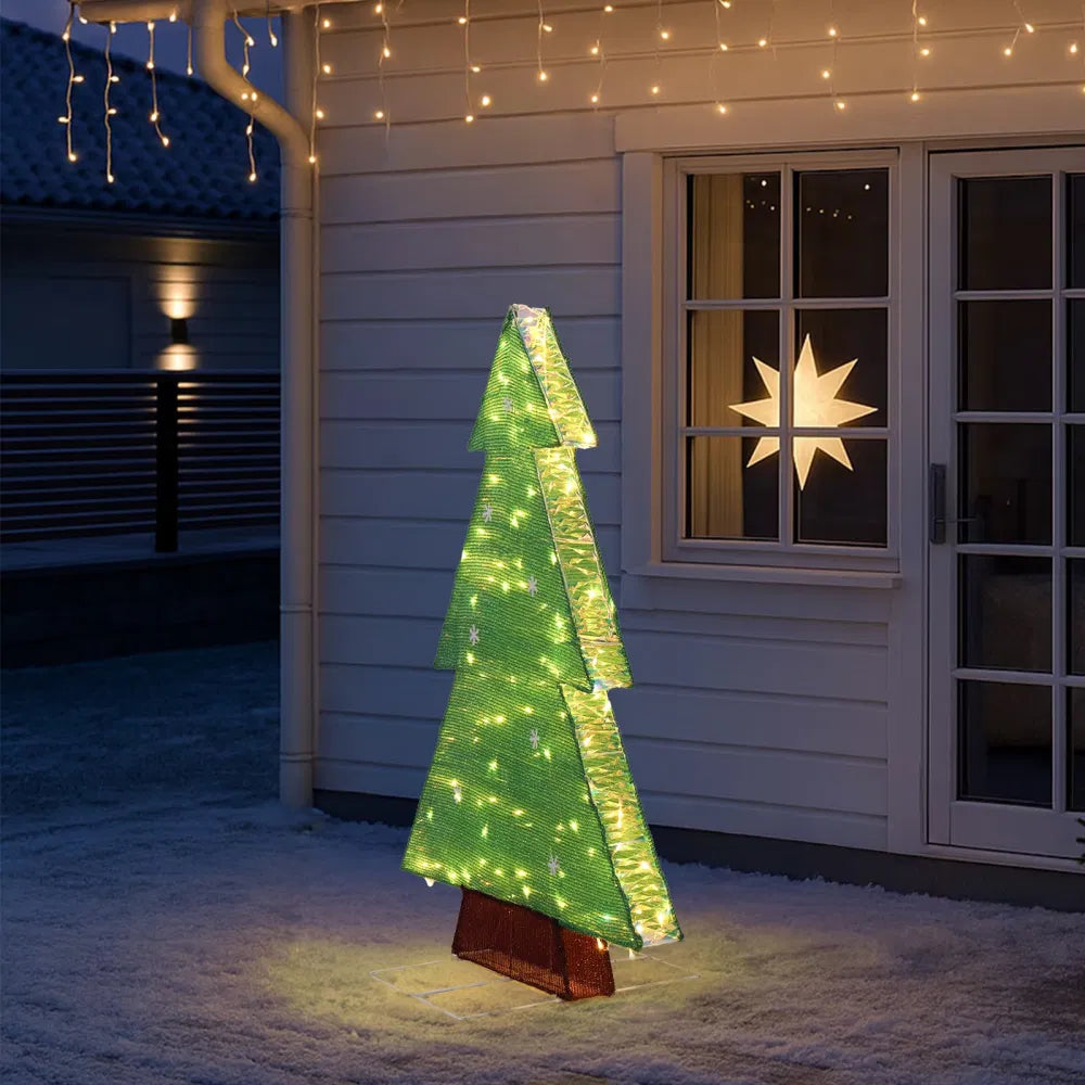 Lighted tinsel tree with snowflake front