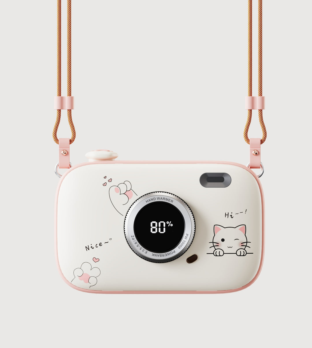 Pink camera-shaped hand warmer power bank