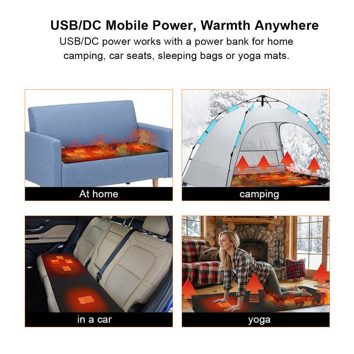 Heated Yoga Pad - 5-Zone Rapid Heat, USB Powered, Camping &amp; Home Use