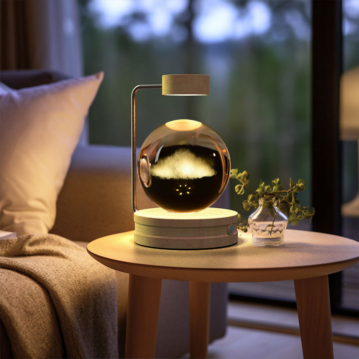 Crystal ball lamp with engraved galaxy