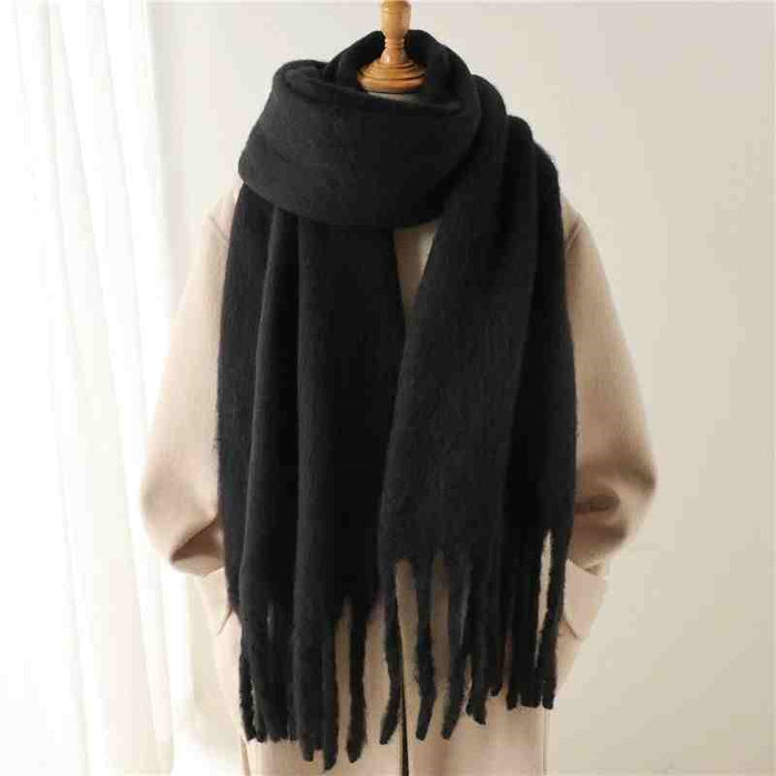 Heat Grove Fluffy Winter Scarf with Chunky Tassels in 19 Colors