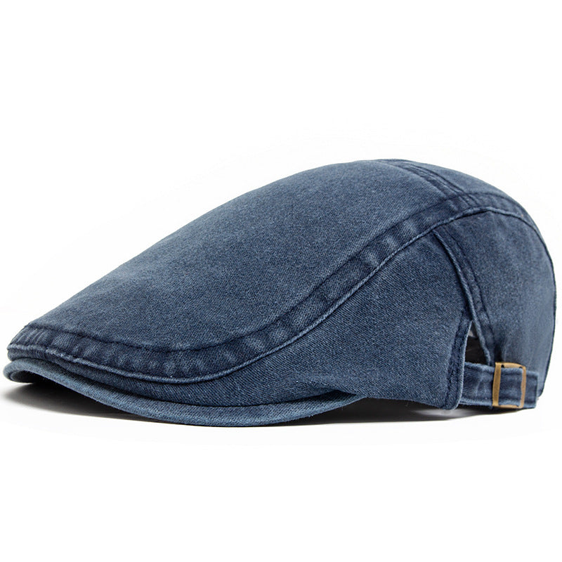 Washed denim flat cap