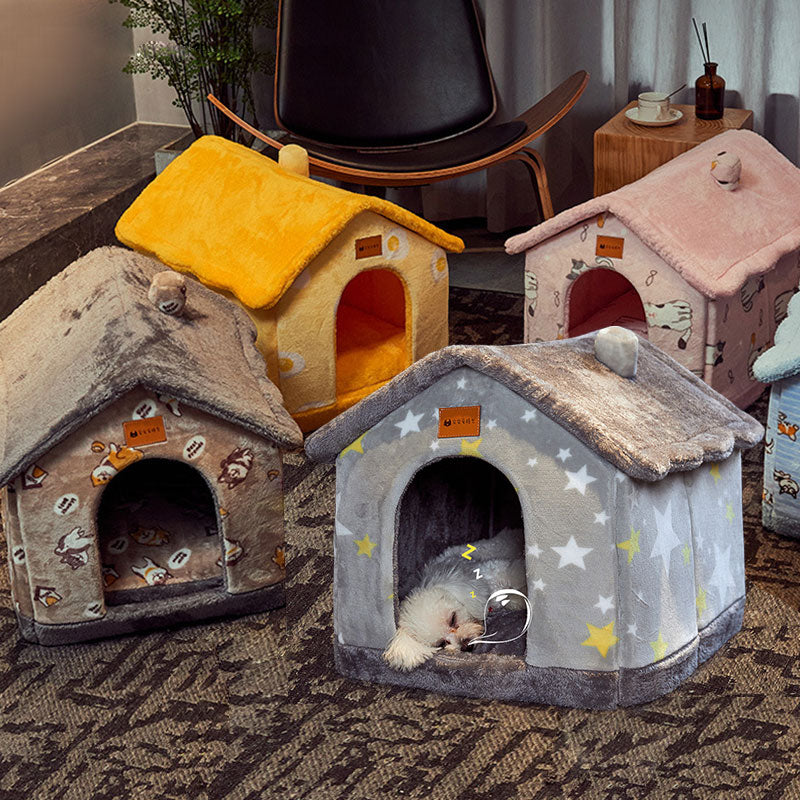 Foldable plush cat house with cushion