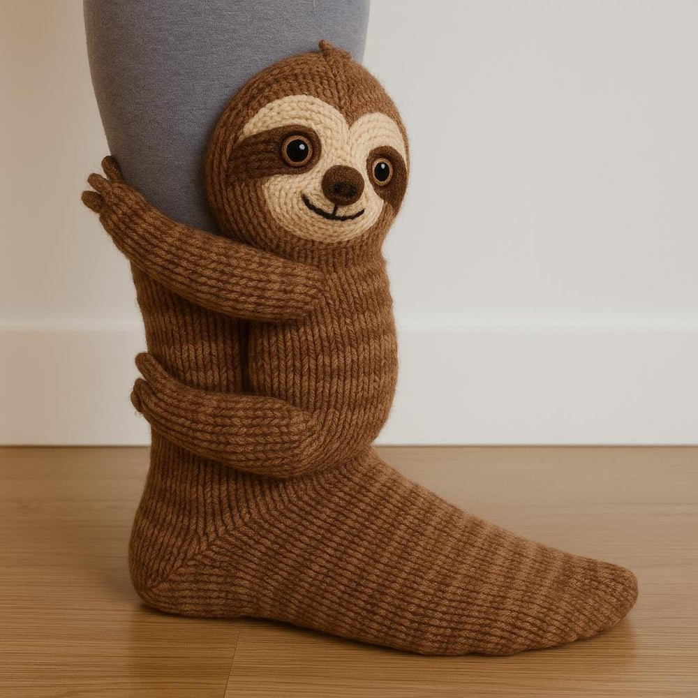 Socks with 3D crochet sloth on ankle