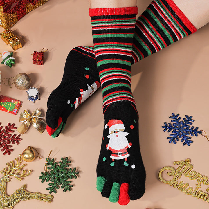 Knee-high Christmas toe socks with penguins