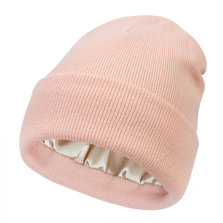 Cuffed knit beanie with satin lining