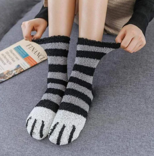 Heat Grove Fluffy Cat Paw Socks with Fuzzy Knit Toes