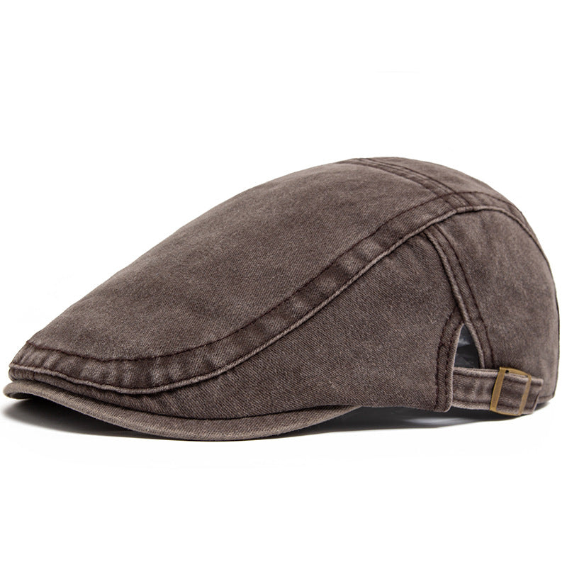 Washed denim flat cap