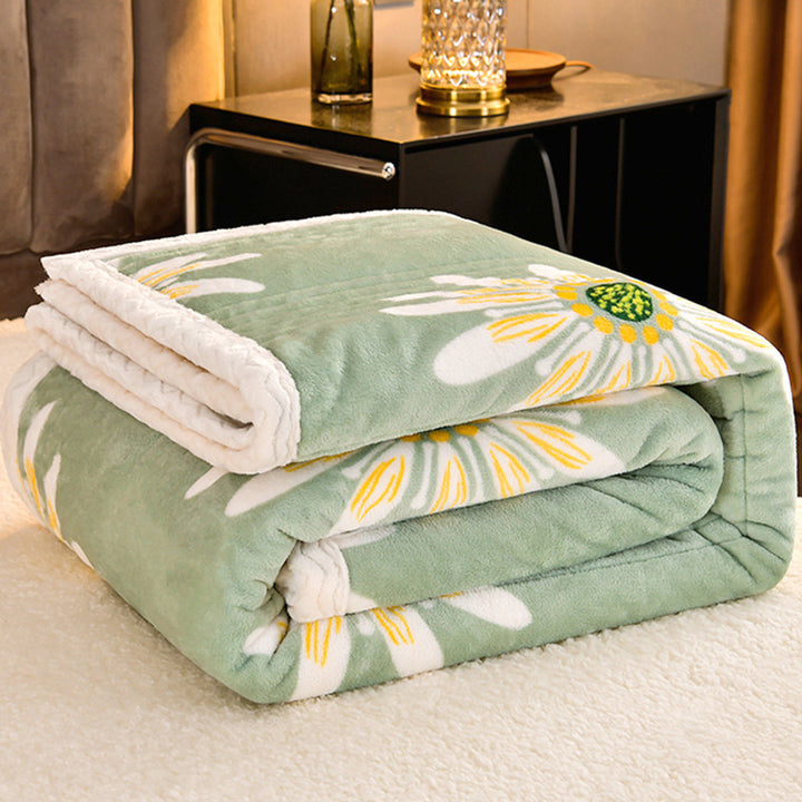Three-layer quilted sherpa winter blanket