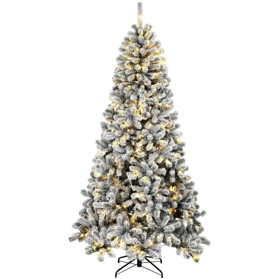 Flocked Northern pine Christmas tree lit warm