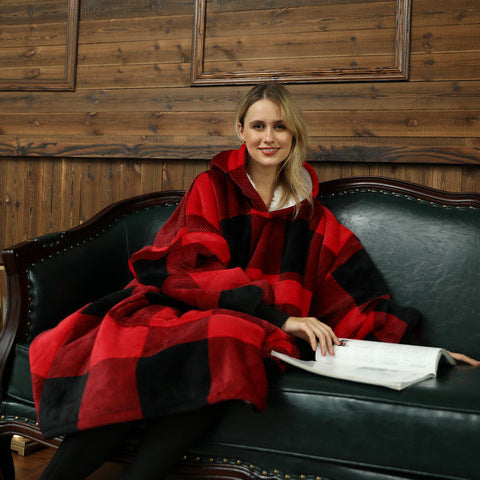 Wearable Blanket Hoodie for Adults, Flannel and Lamb Wool
