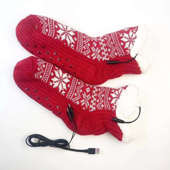 Heat Grove USB Heated Snowflake Socks with Plush Lining