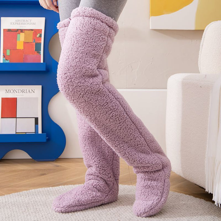 Fuzzy lilac over-the-knee plush socks