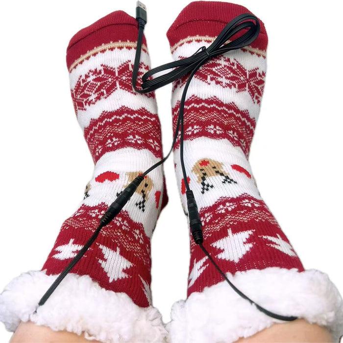 Heat Grove USB Heated Christmas Socks with Cozy Sherpa Lining