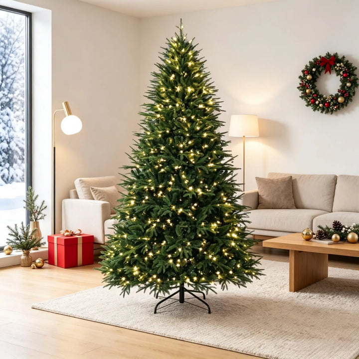 Extra full green Christmas tree with lights