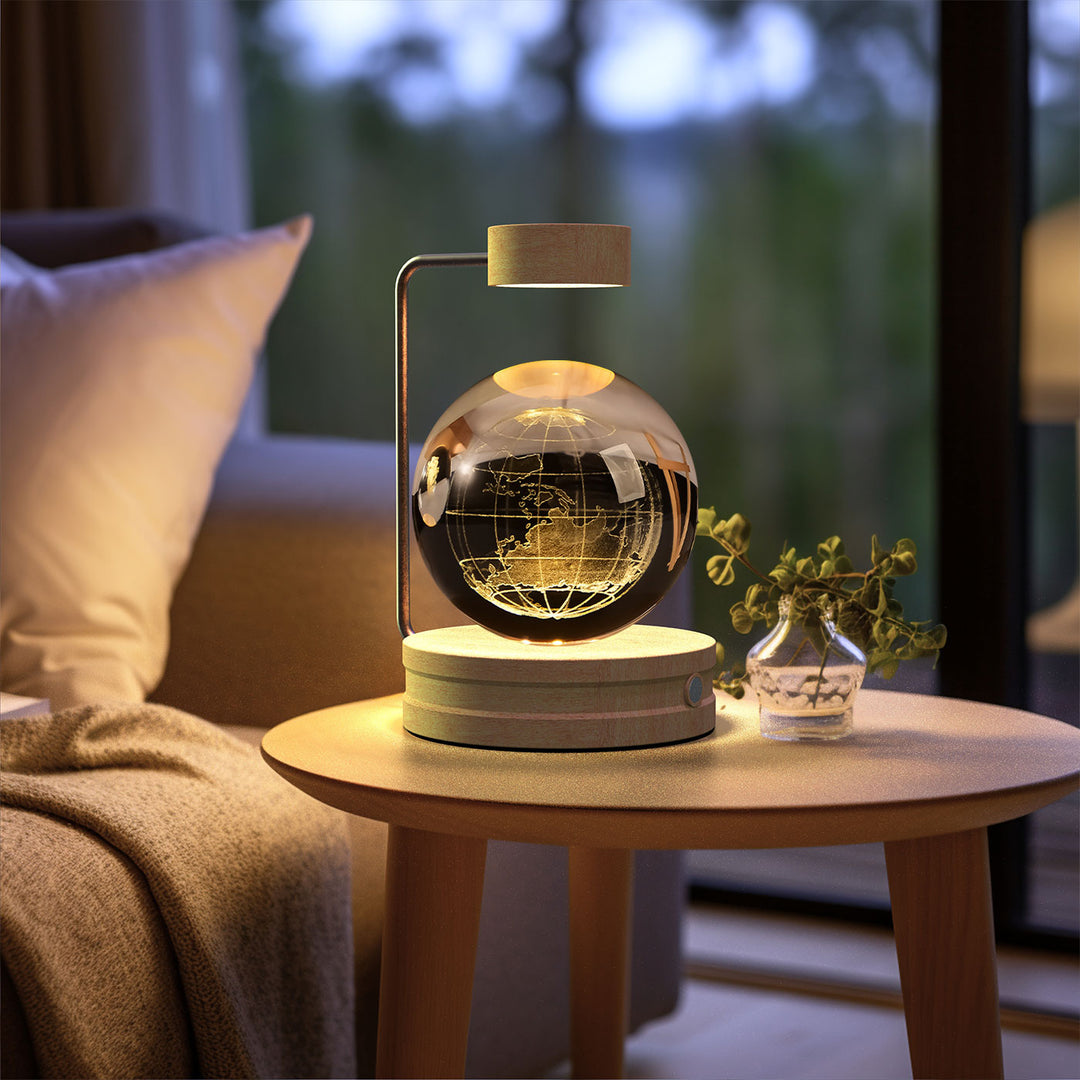 Crystal ball lamp with engraved galaxy