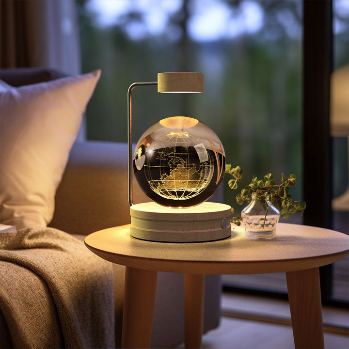 Crystal ball lamp with engraved galaxy