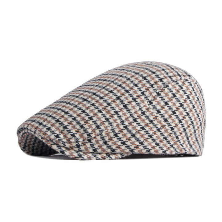 Khaki houndstooth flat cap