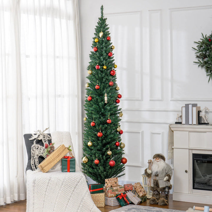 Tall slim green unlit pencil Christmas tree