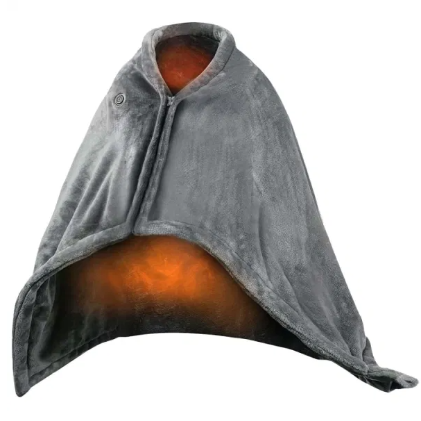 Heat Grove USB heated poncho wrap with zipper – 59 x 31 in flannel