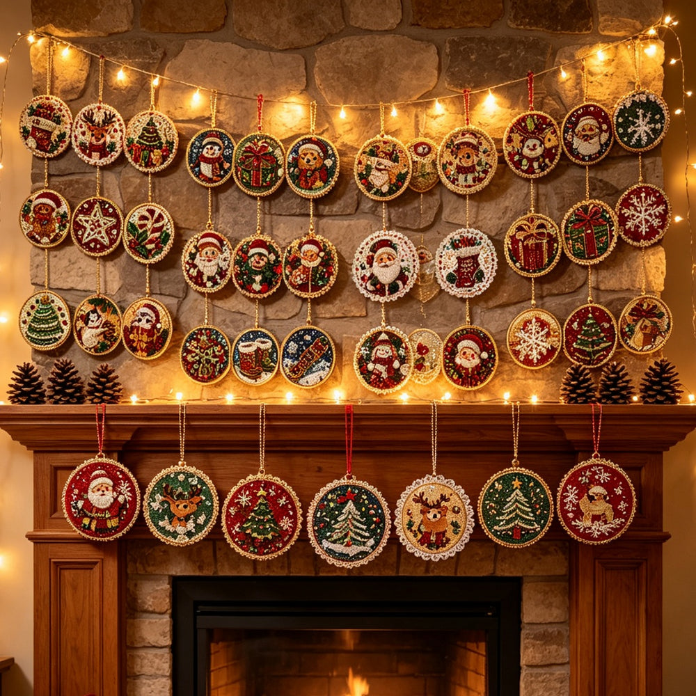 Diamond painting Christmas ornaments on a tree