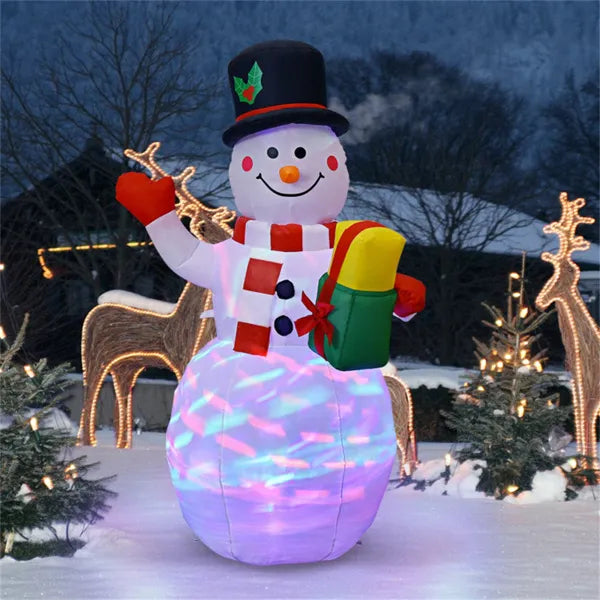 Inflatable snowman with gift box lit up