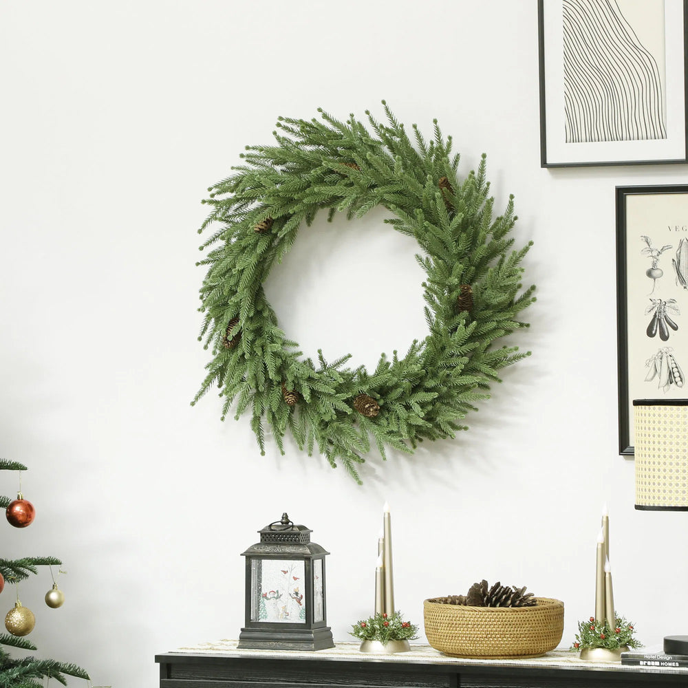 Rustic pine Christmas wreath with pine cones
