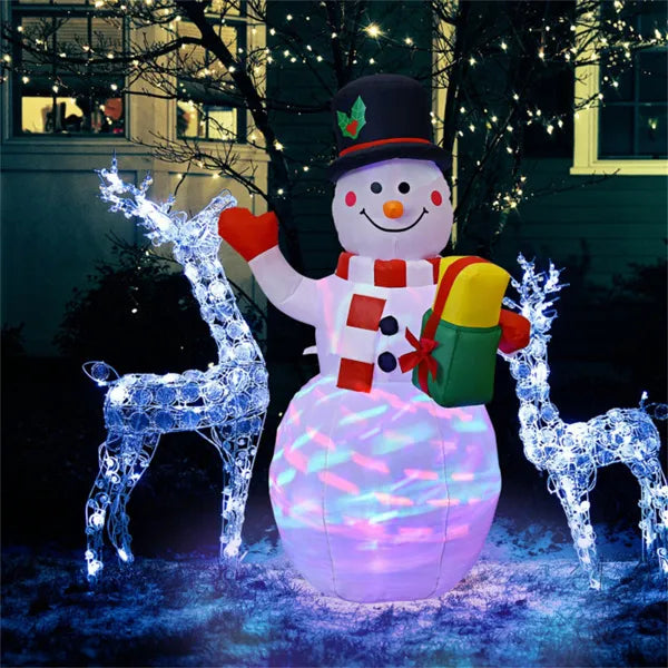 Inflatable snowman with gift box lit up