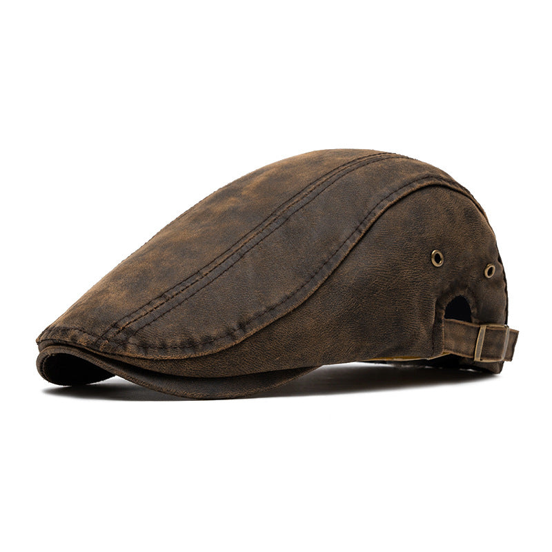 Washed denim flat cap
