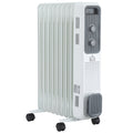 White nine-fin oil-filled radiator on wheels