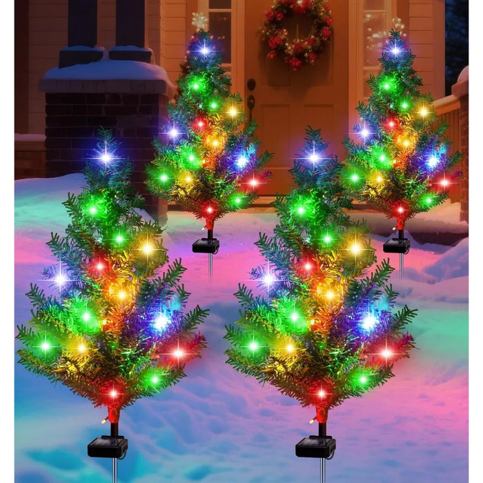Heat Grove Solar Mini Christmas Trees, Set of 4 Multicolor LED Stakes