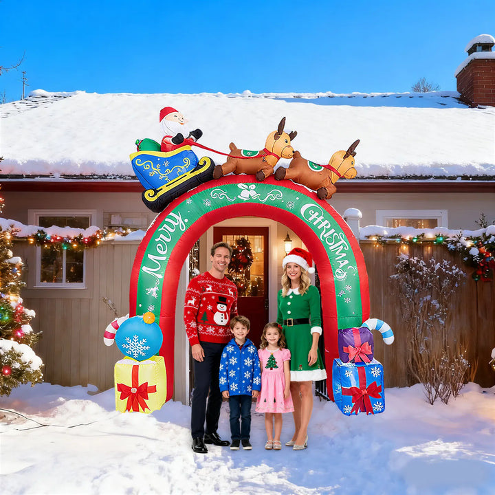 Inflatable Christmas arch with reindeer and sleigh