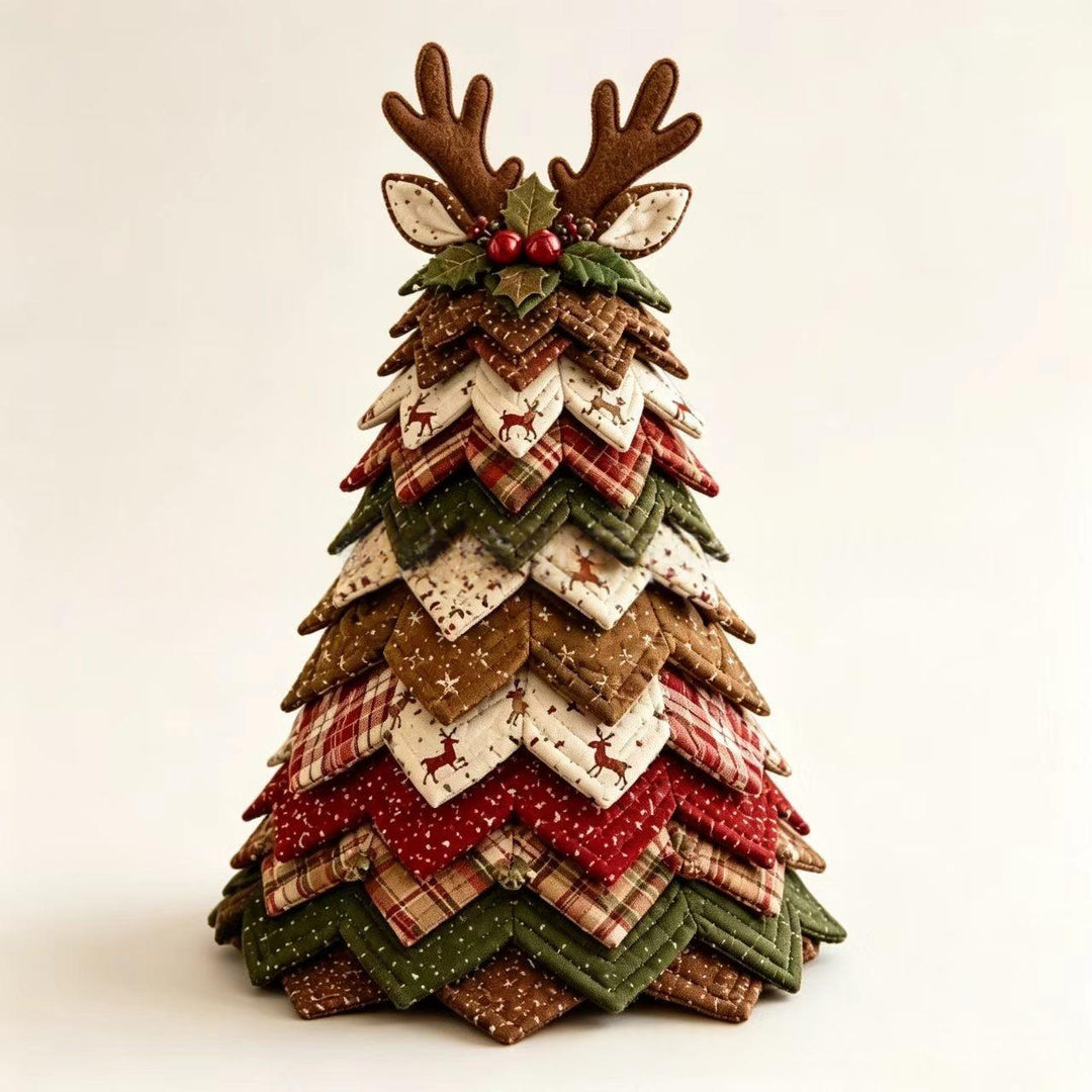 Quilted fabric Christmas tree with star topper