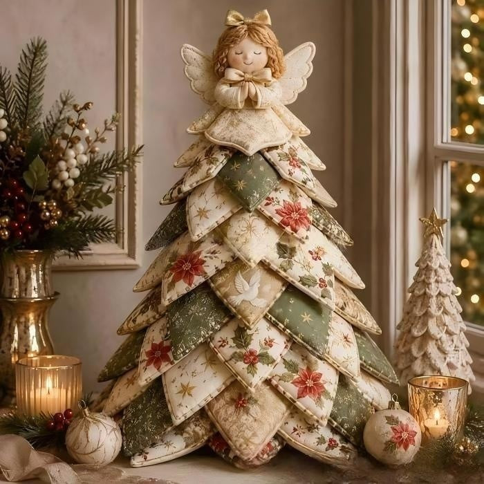 Quilted fabric Christmas tree with star topper