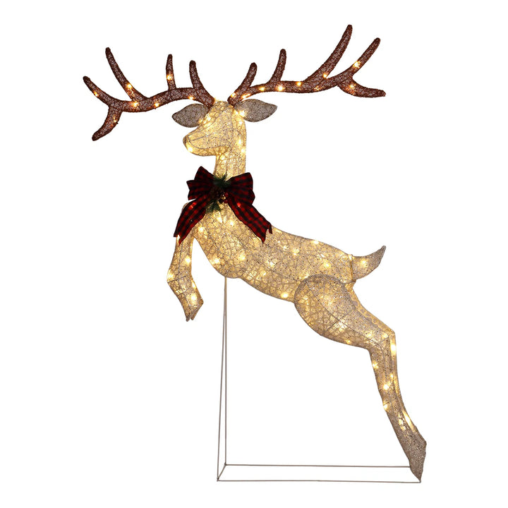 Lighted jumping reindeer with red bow