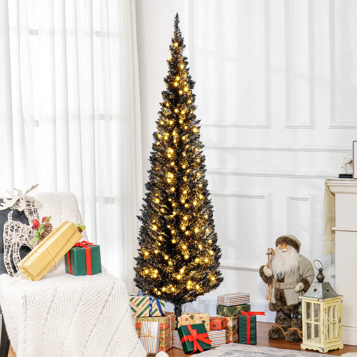 Heat Grove 6 ft Black Pencil Christmas Tree with 200 Warm LEDs
