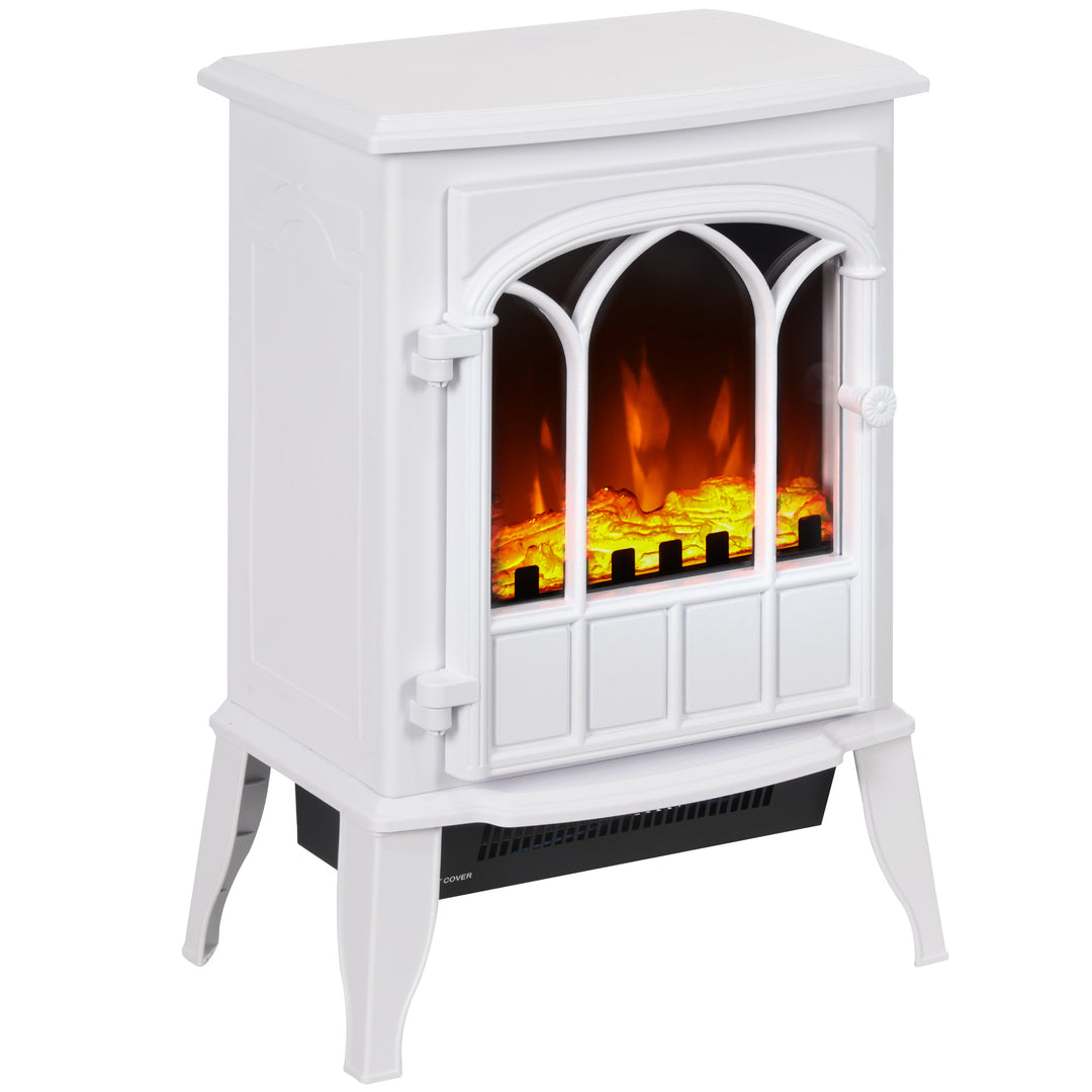 White log burner style electric fireplace with flames