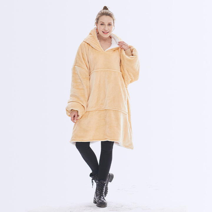Wearable Blanket Hoodie for Adults, Flannel and Lamb Wool