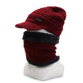 Gray peaked knit beanie with matching neck warmer
