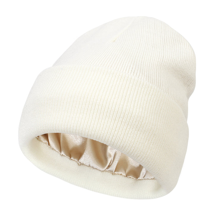 Cuffed knit beanie with satin lining