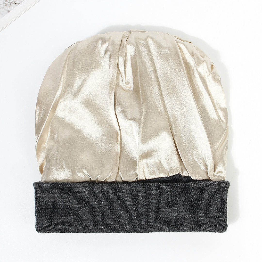 Double-layer satin-lined beanie in black