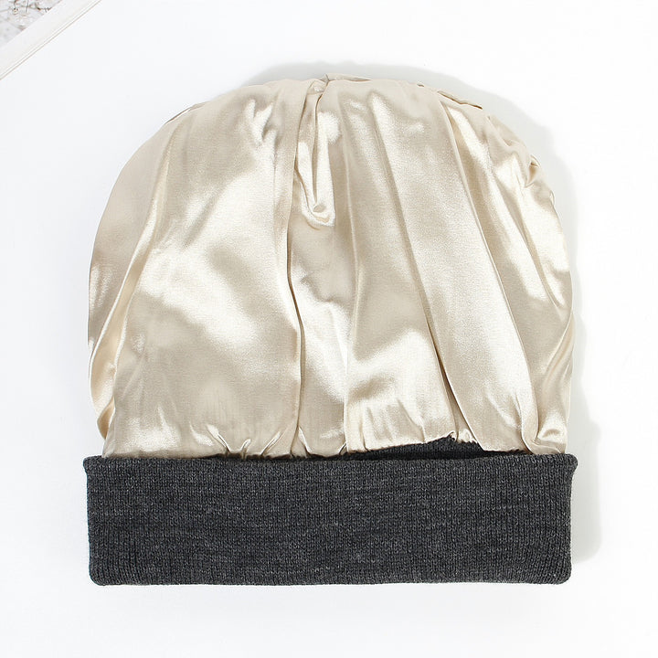 Double-layer satin-lined beanie in black