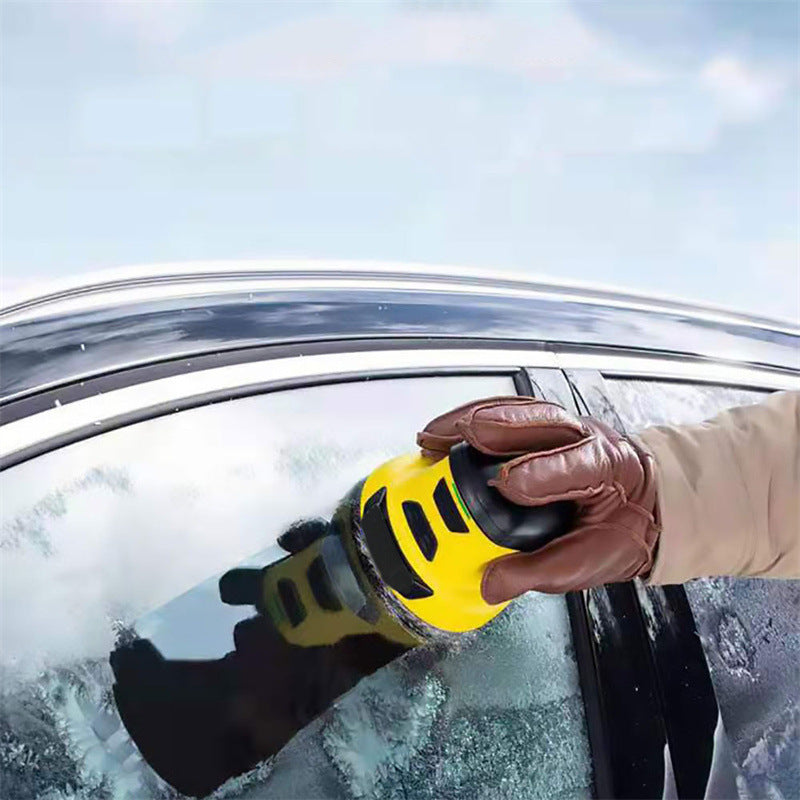 Cordless electric ice scraper on windshield