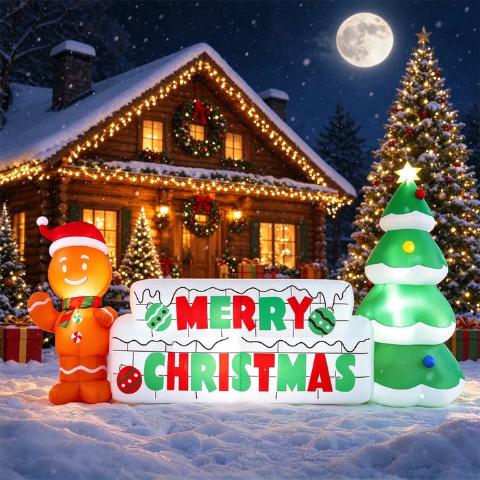 Heat Grove Inflatable Merry Christmas Sign 9.5 ft with Gingerbread Man