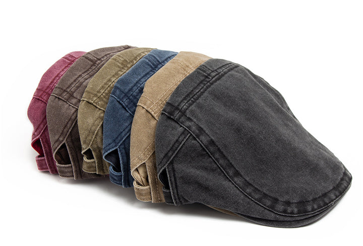 Washed denim flat cap