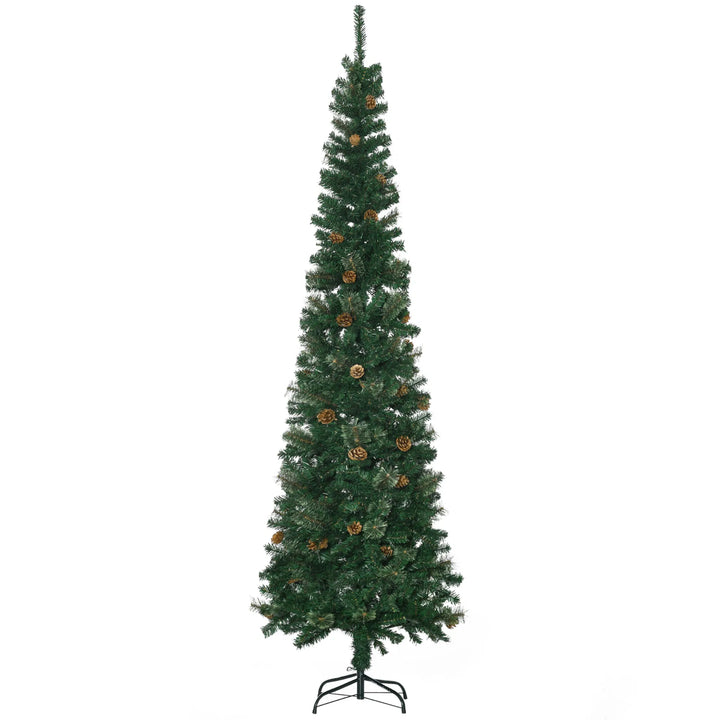 Slim pencil Christmas tree with pine cones