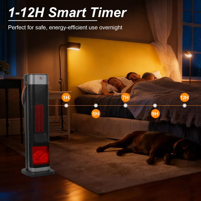 Heat Grove Portable 1500W Tower Heater with 3D Flame Effect and Remote